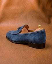 Blue Suede Bow Loafers