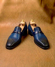 Blue and Black Patina Stingray Loafers