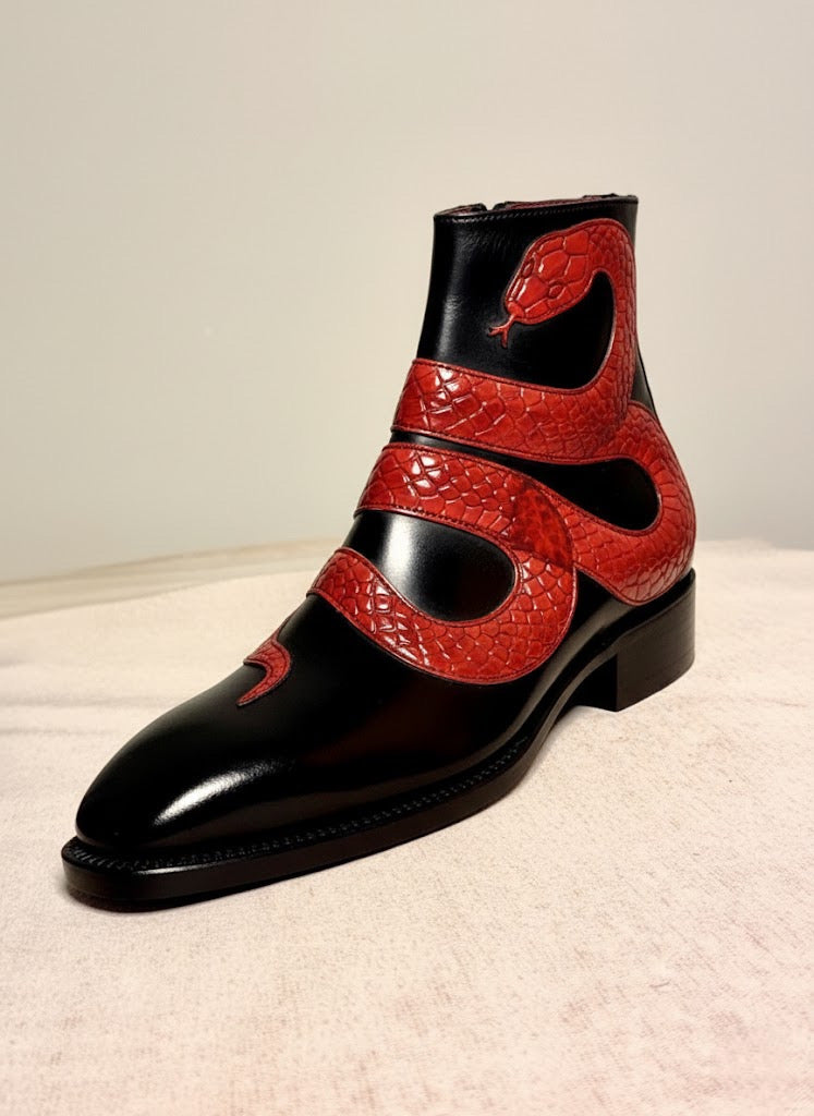 Black & red snake zipper boots