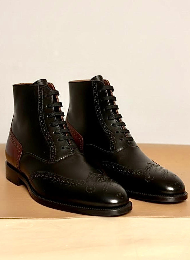 Black and Red Wingtip Boots for Men