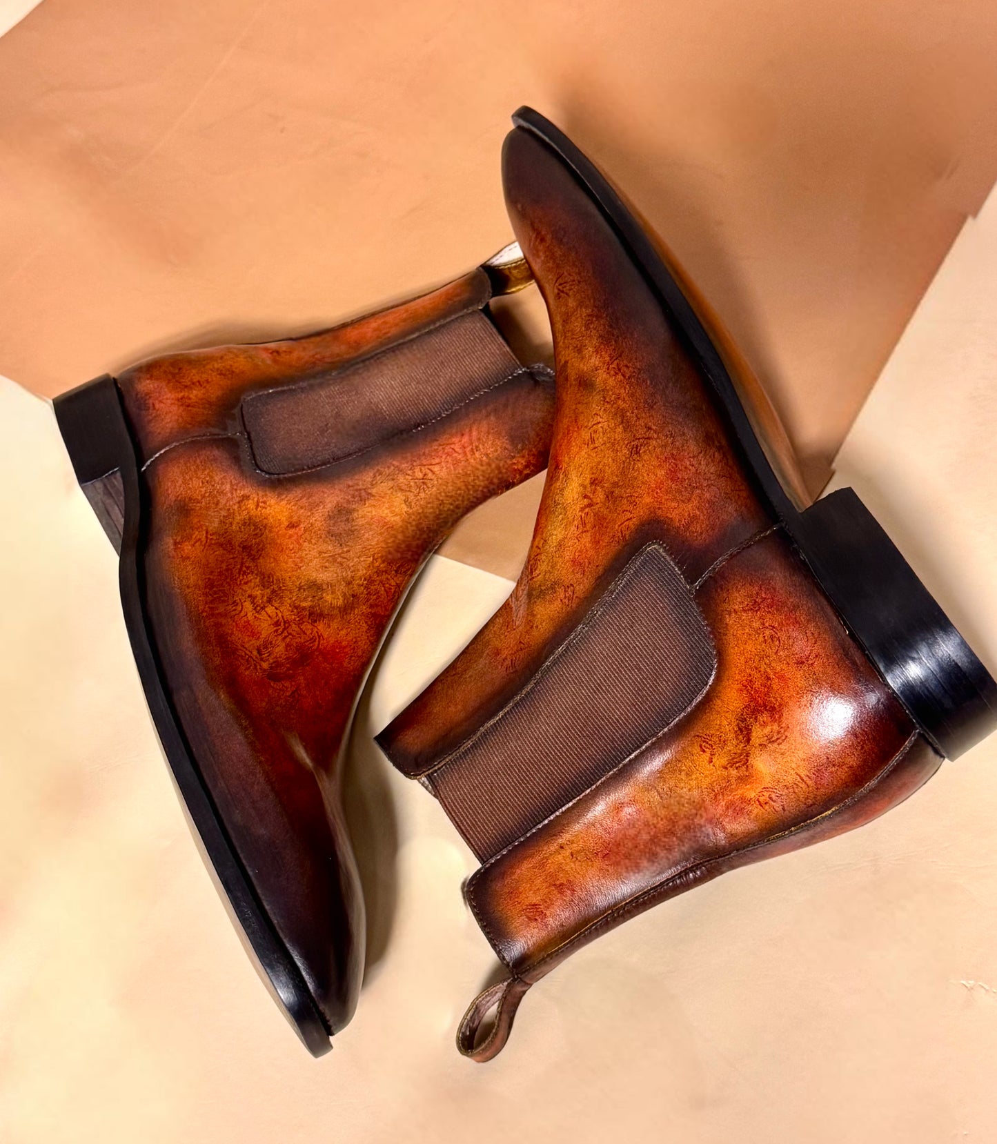 Brown patina Chelsea boots