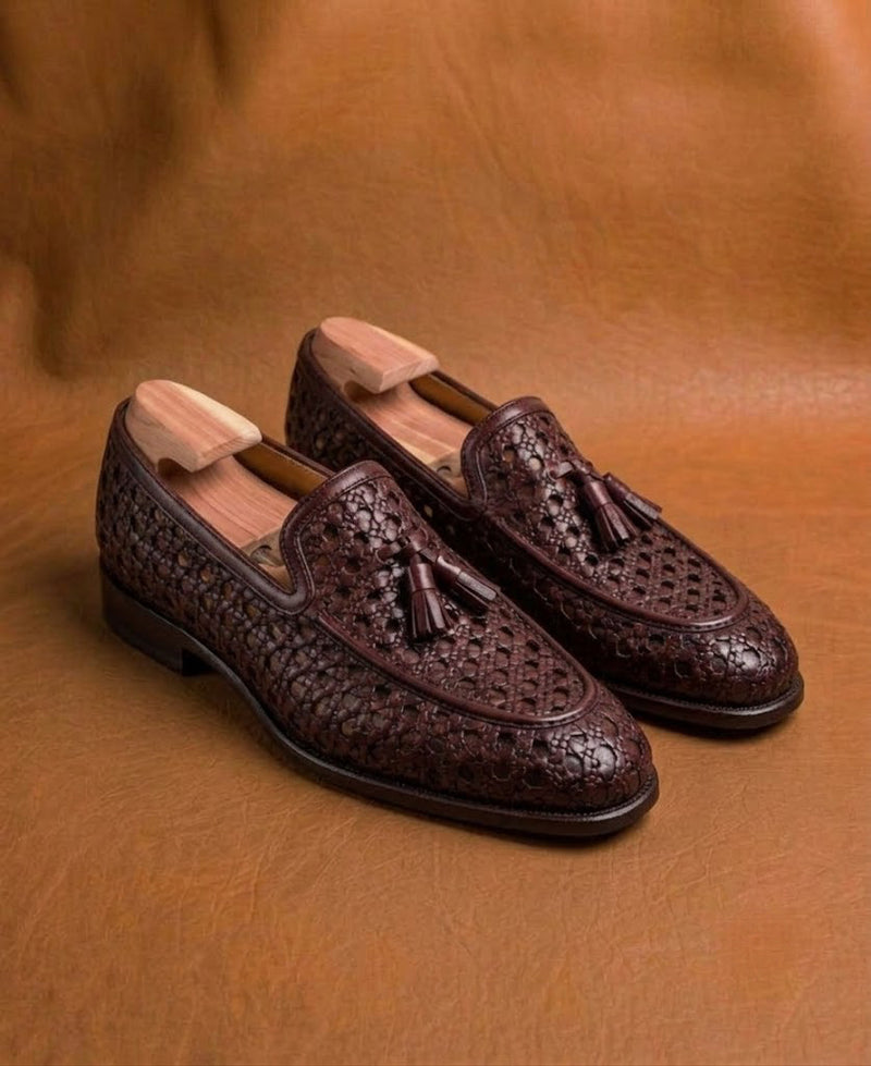 Burgundy Intrecciato tassel Loafers