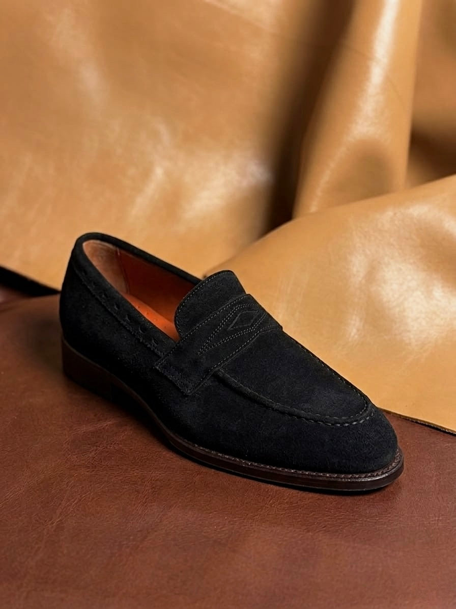 Black Suede Penny Loafer