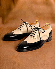 Black & White Wingtip Oxford Shoes for Men