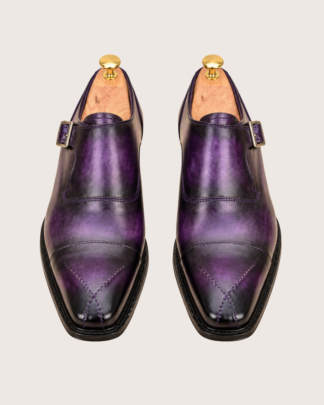 Purple patina cross stitched toe monkstrap