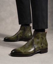 Olive green close collar chukka boots