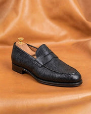 black stingray texture penny loafers for men, handmade