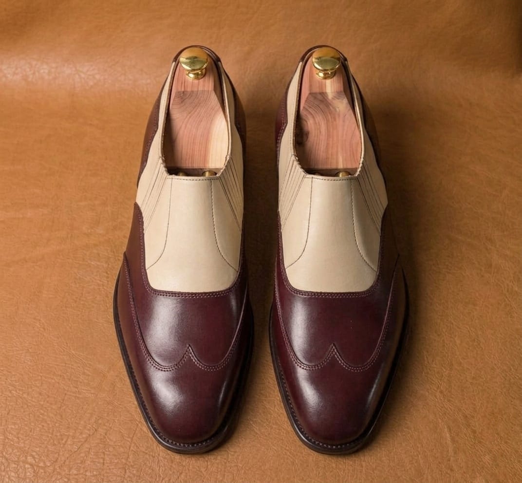 Burgundy & white lazyman wingtip