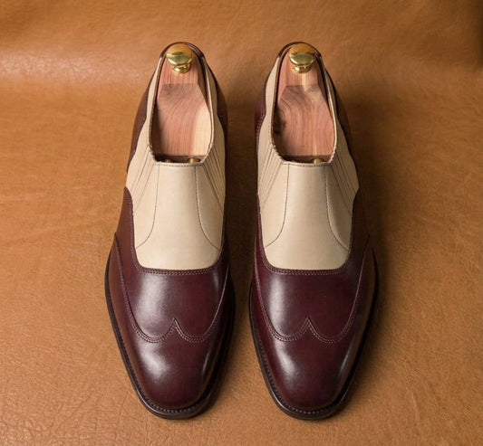 Burgundy & white lazyman wingtip