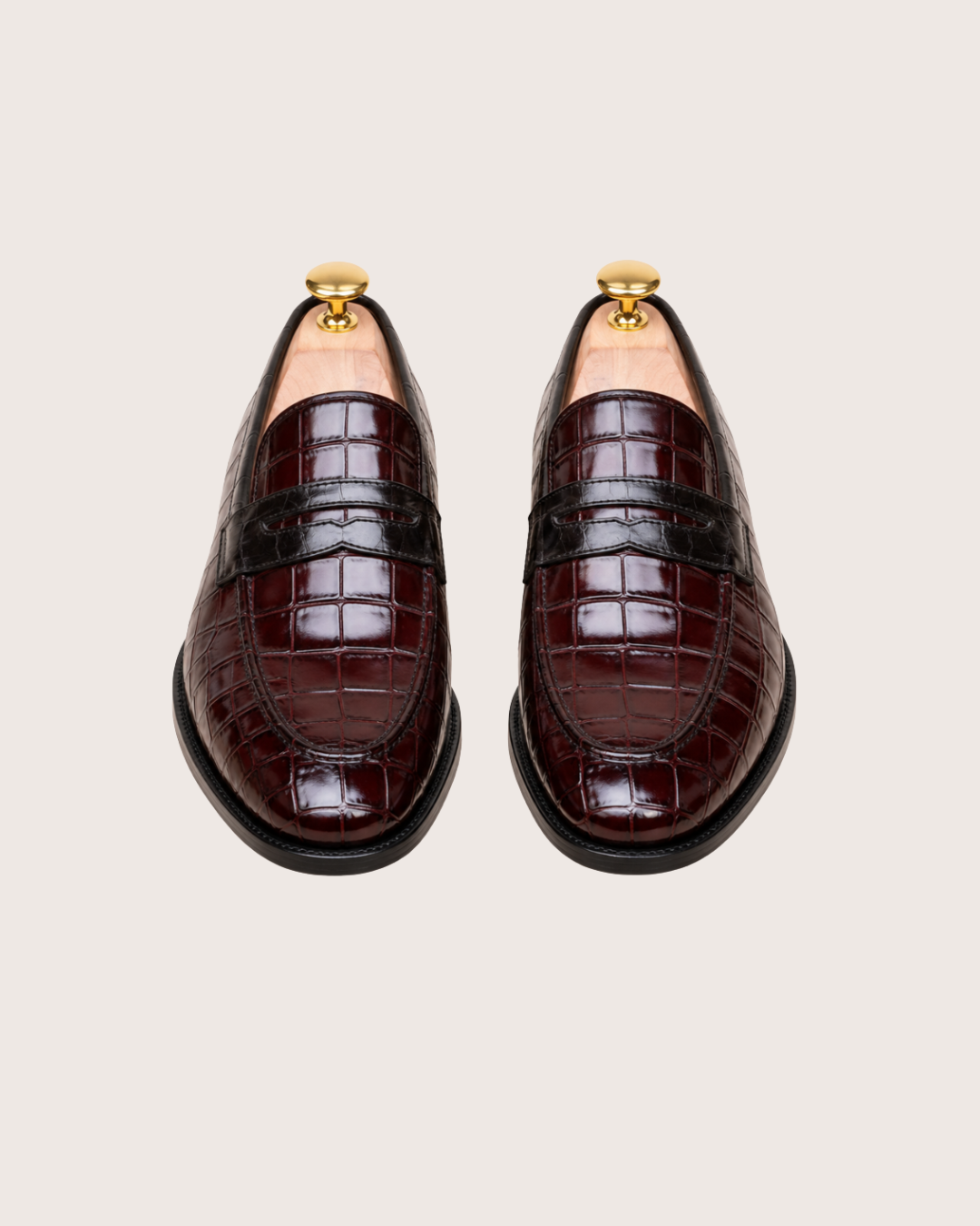 Burgundy crocodile penny loafer