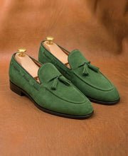 Green Suede Tassel Loafers for Men