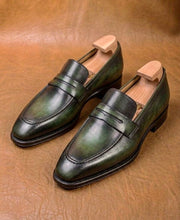 Olive Green Penny Loafers for Men