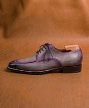 Gray Patina Purple Highlights Norwegian Stitch Derby Shoes