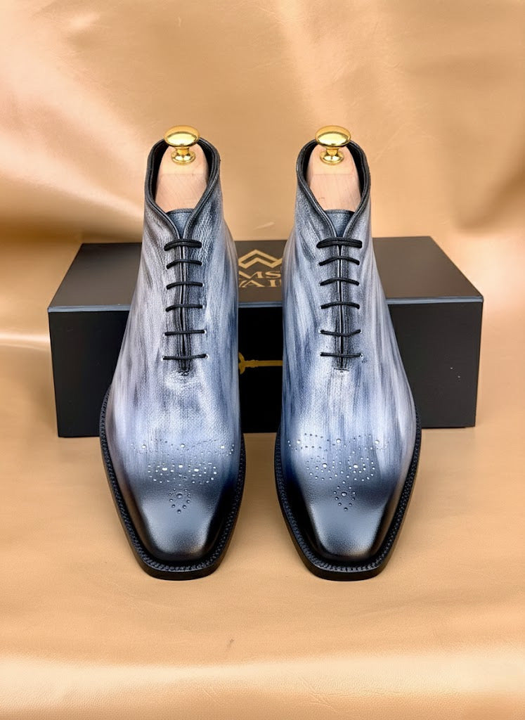 Gray patina chukka boots