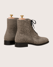 Gray handwoven suede boots