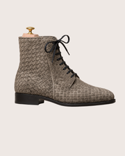 Gray handwoven suede boots