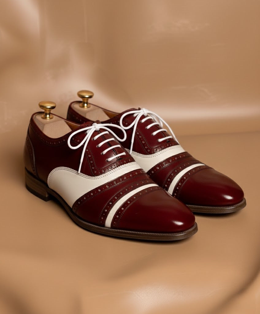 Burgundy and white oxford