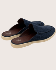 Navy blue Nubuck Crocodile Mule