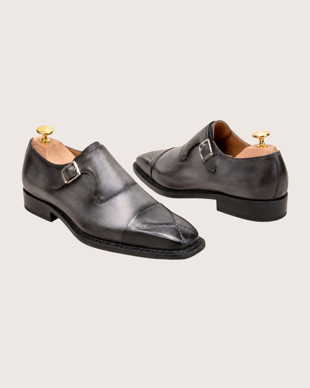 Gray patina cross stitched monkstrap