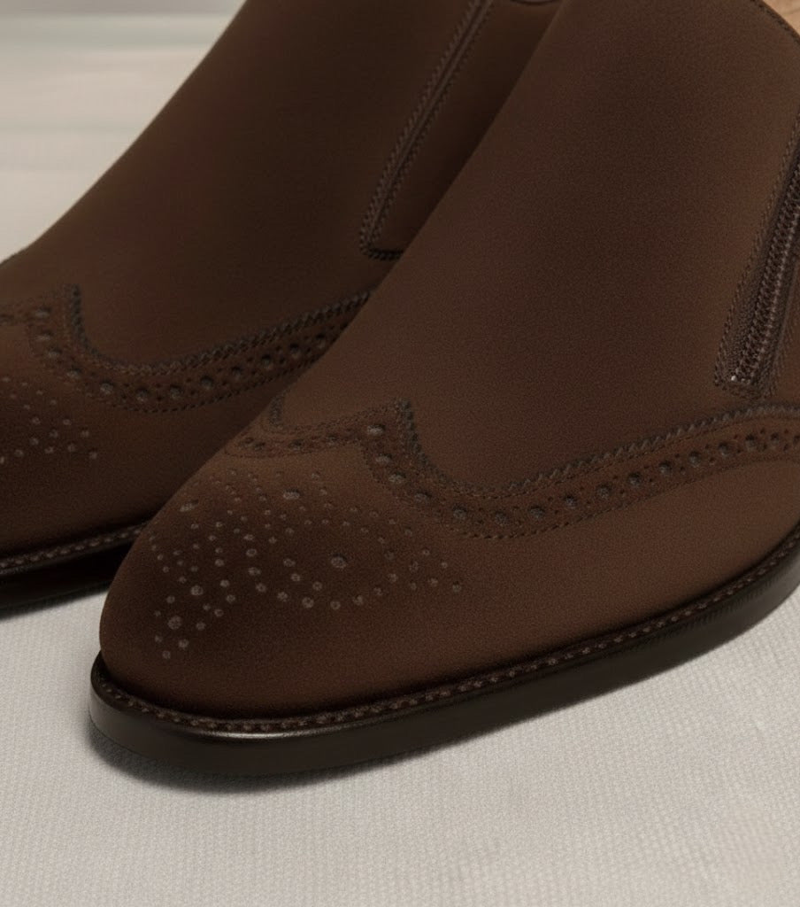 Dark brown suede zipper brogue