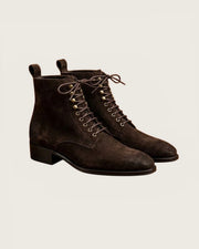 Dark brown suede derby boots