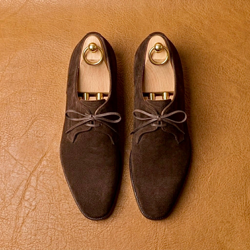 Dark brown suede derby