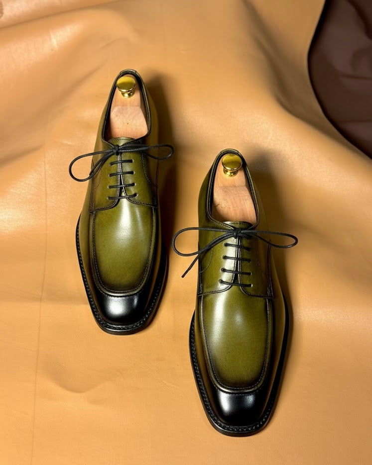 Olive green patina derby