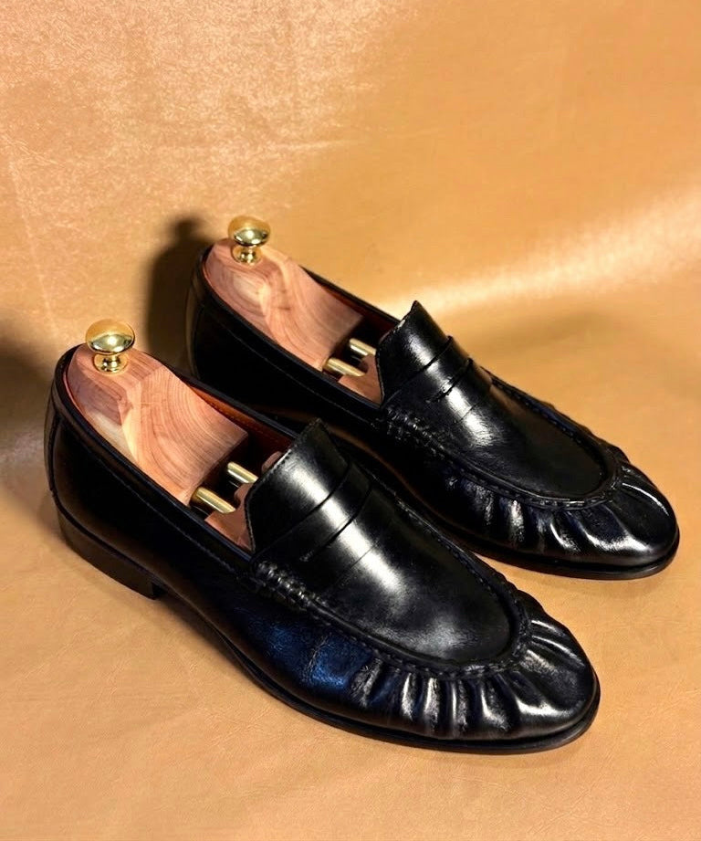 black penny loafers for men, handmade dress loafer