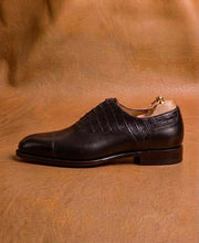 Black Crocodile cap-toe Oxford