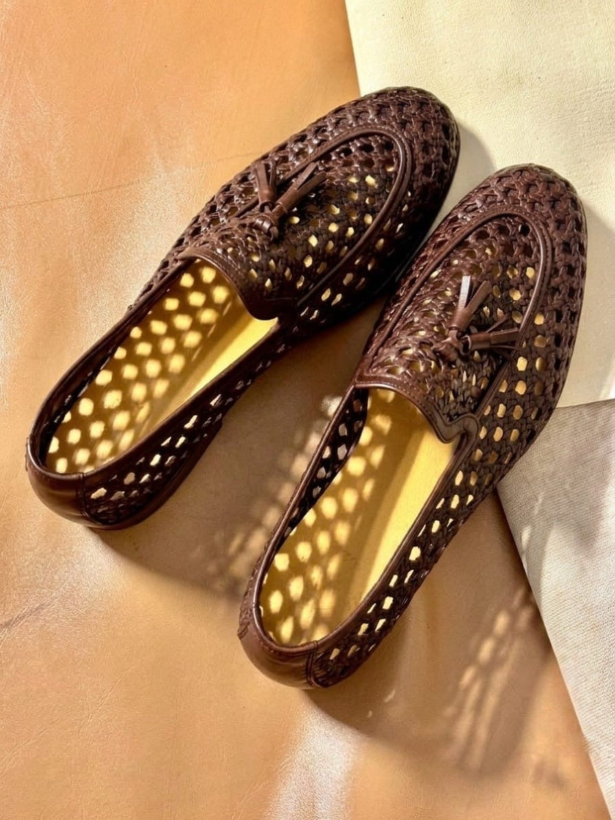 Brown Intrecciato tassel loafers