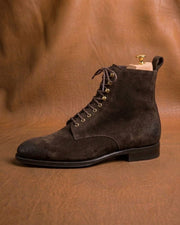 Dark brown suede derby boots