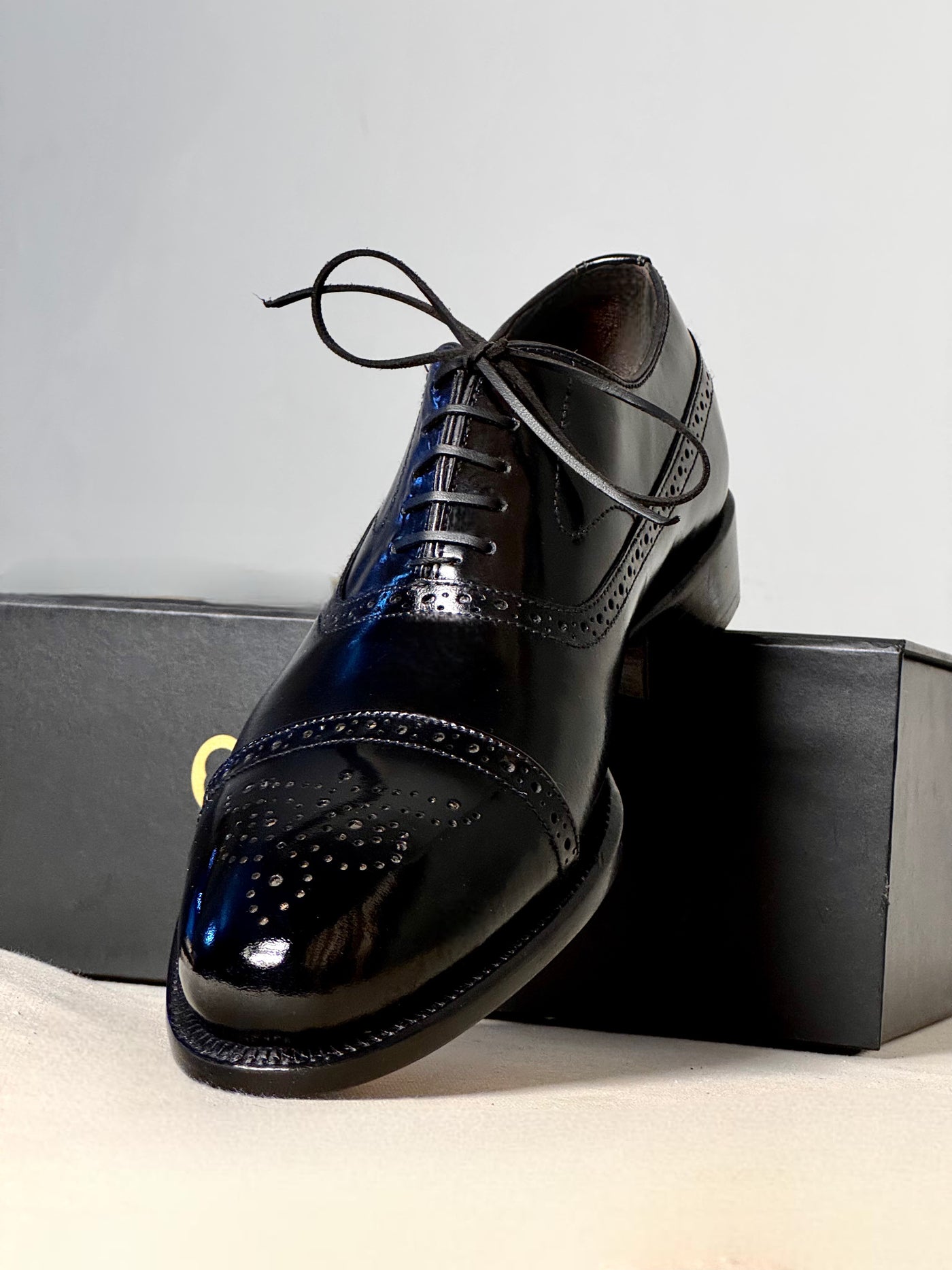 Black Semi Brogue Oxford Shoes for Men