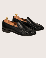 black penny loafers for men, handmade dress loafer