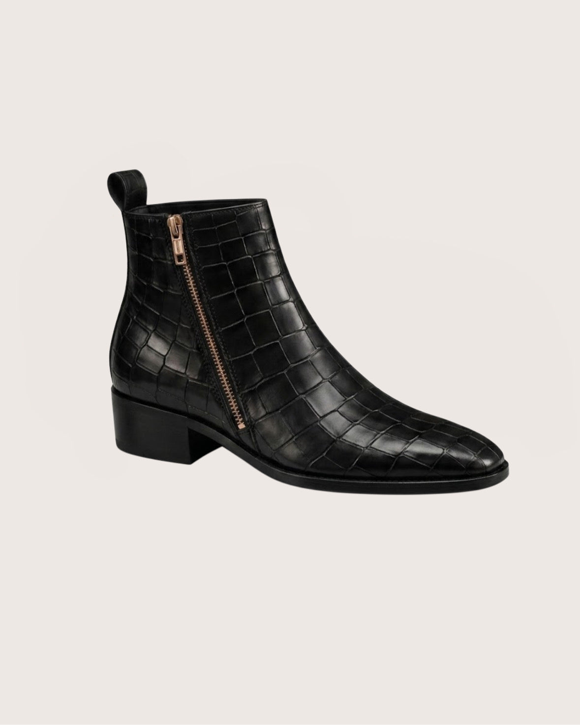 Black crocodile zipper boots