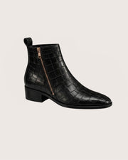 mens black exotic dress boots with side zipper
