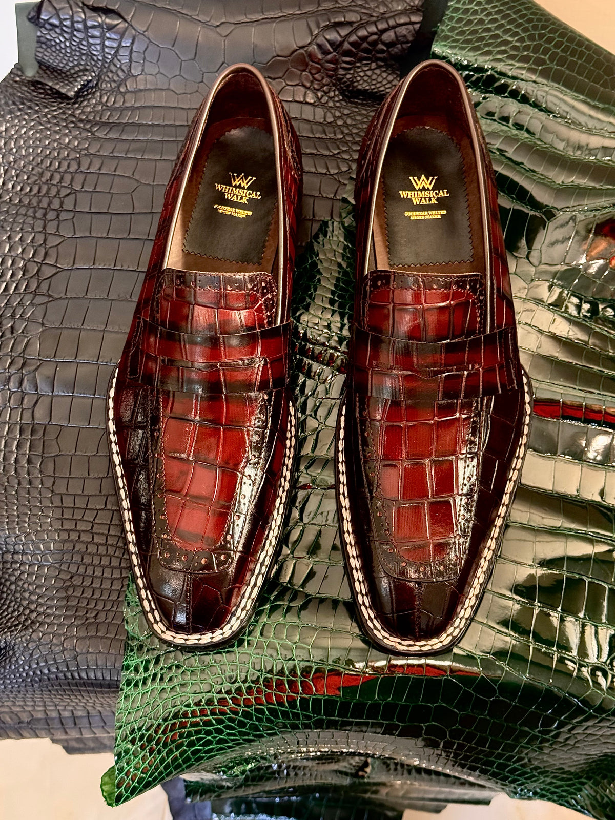 Burgundy Norwegian stitched penny loafers