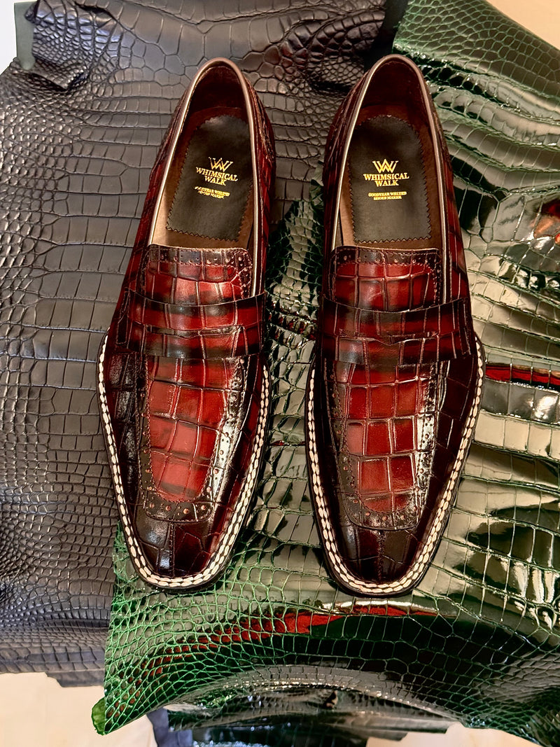 Burgundy Norwegian stitched penny loafers