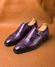 Hand painted purple patina graduating across the vamp