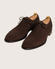 Dark brown suede wingtip oxford