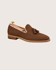 Brown suede tassel loafers
