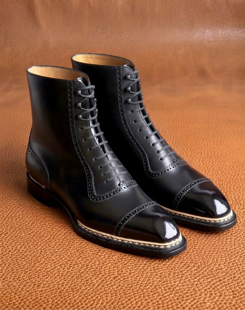 Black Norwegian stitched oxford boots