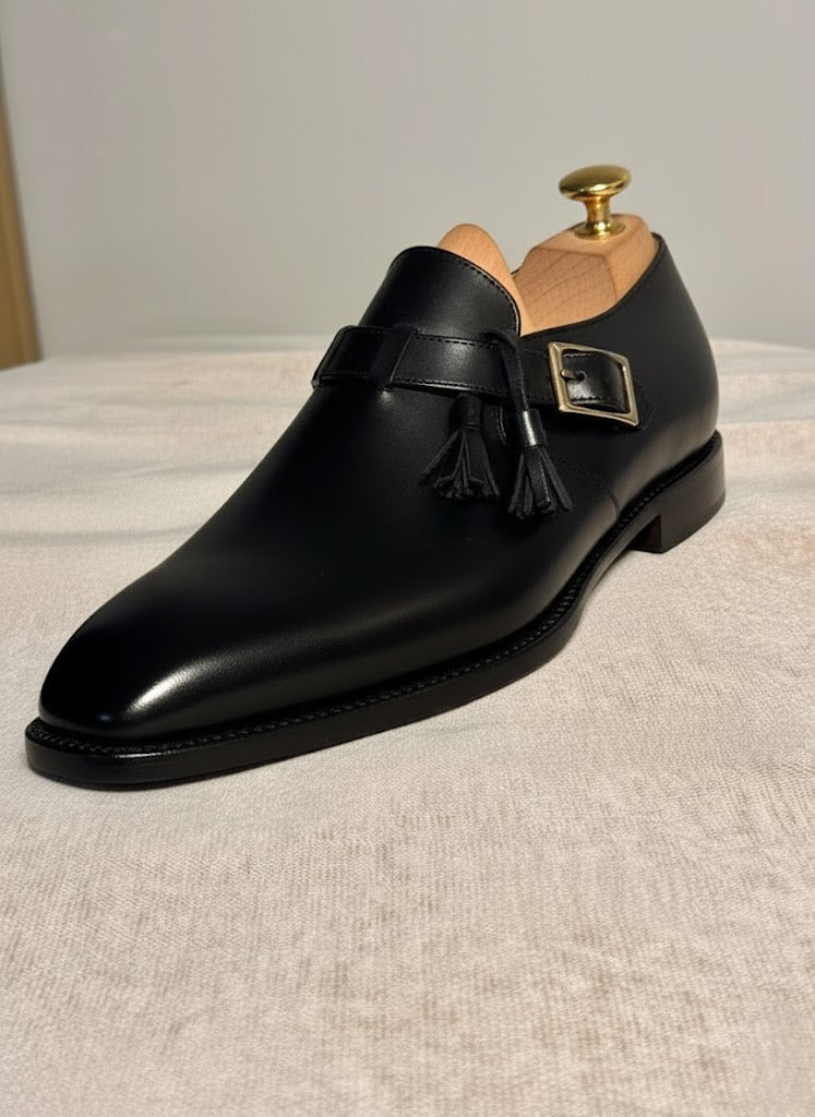 Black Tassel Single Monk Strap Shoes