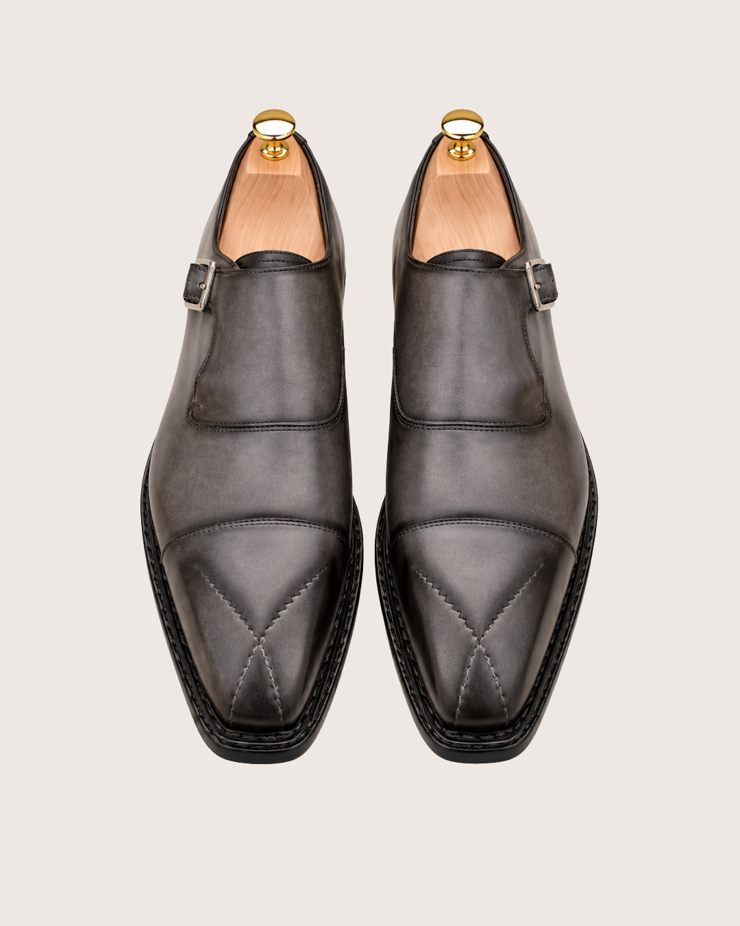 Gray patina cross stitched monkstrap