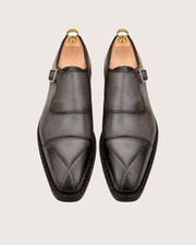 Gray patina cross stitched monkstrap