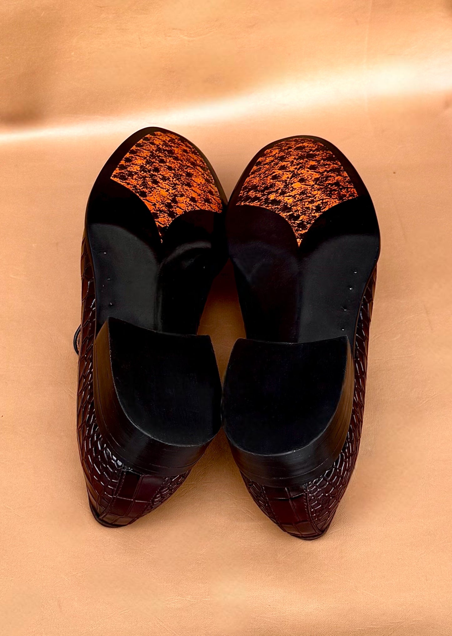 Burgundy crocodile penny loafer