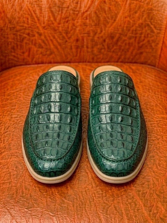 Green crocodile mules