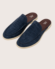 Navy blue Nubuck Crocodile Mule