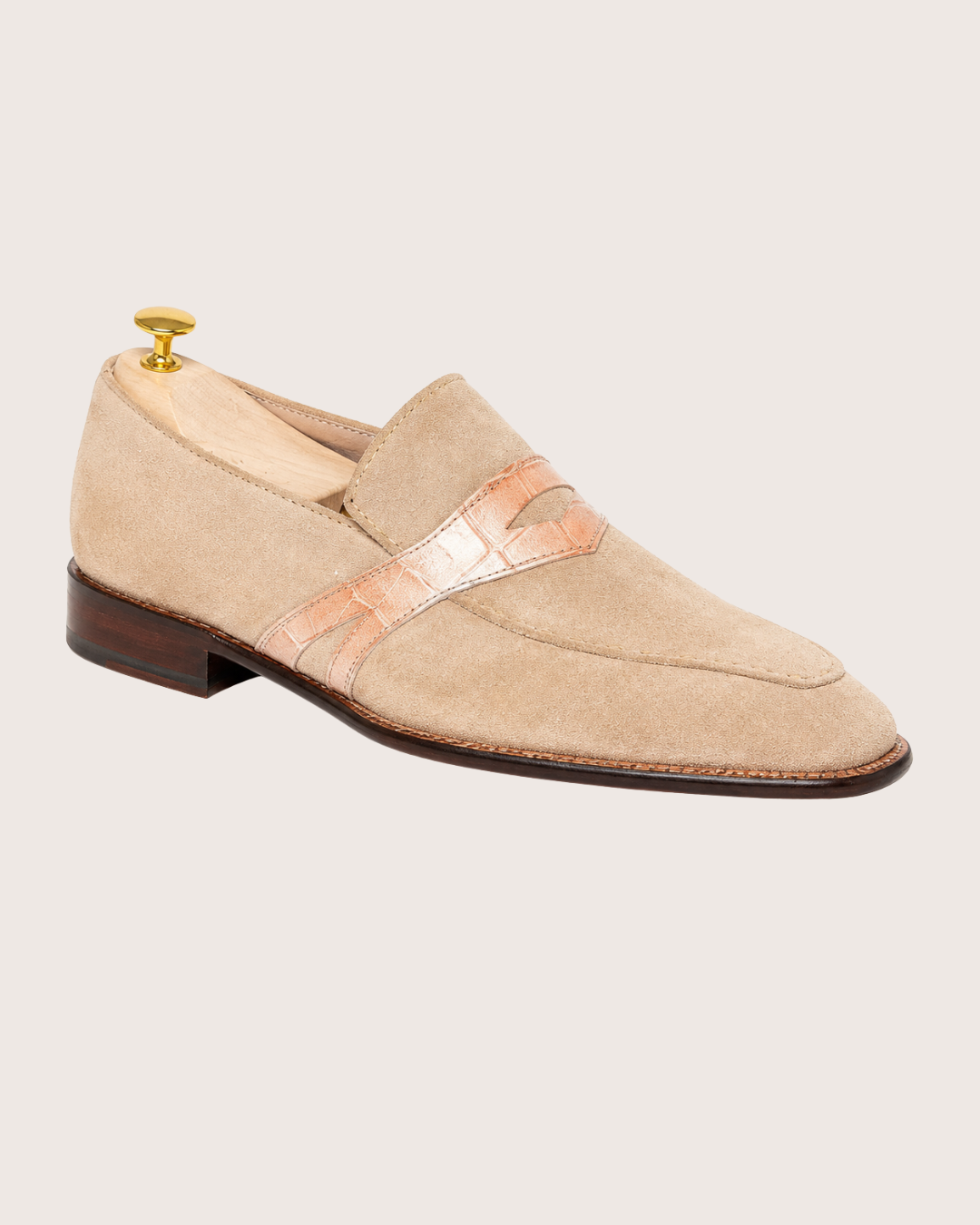 Beige suede penny loafer