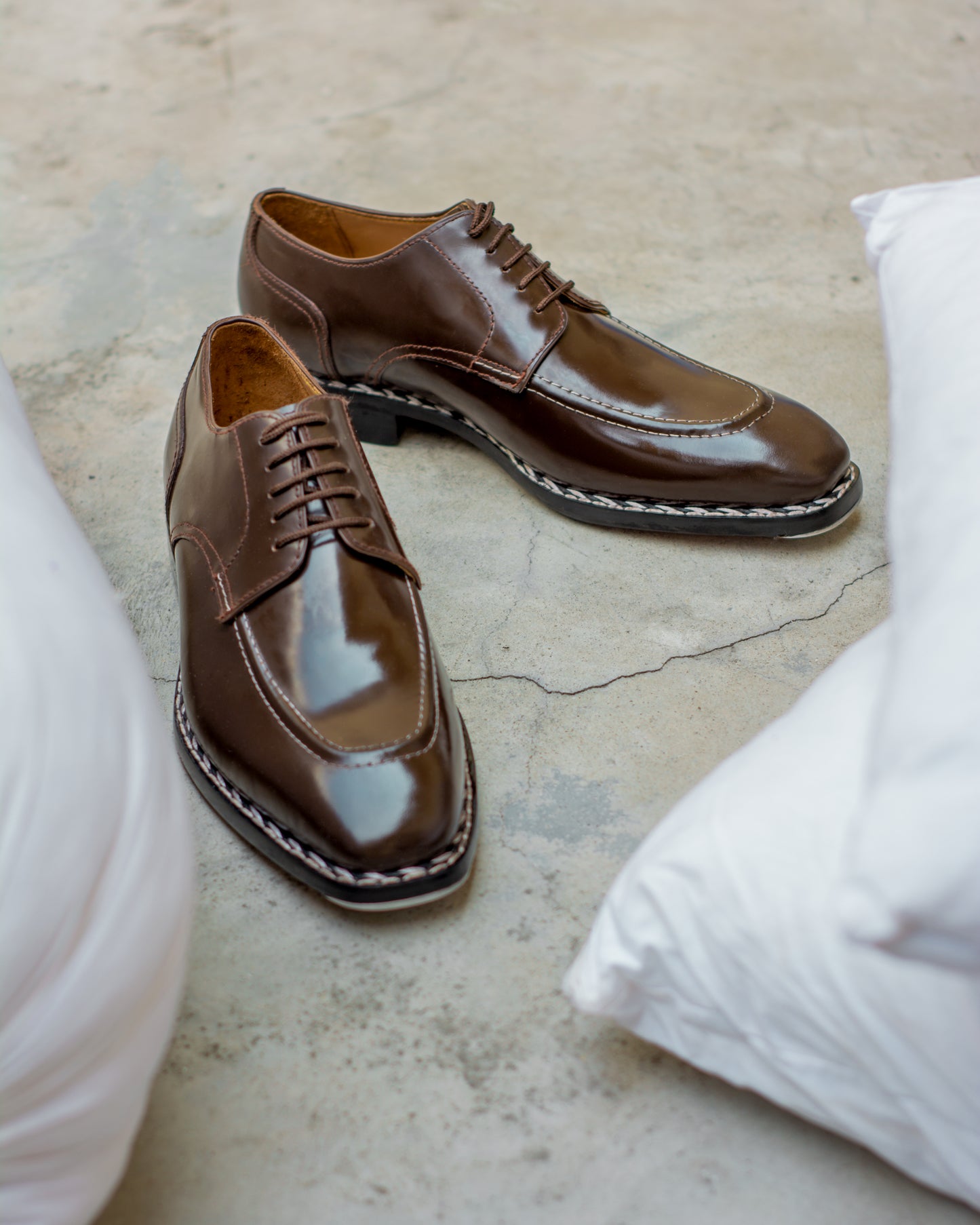 Brown Norwegian stitch derby shoes with steal toe