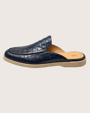 Blue crocodile skin mule